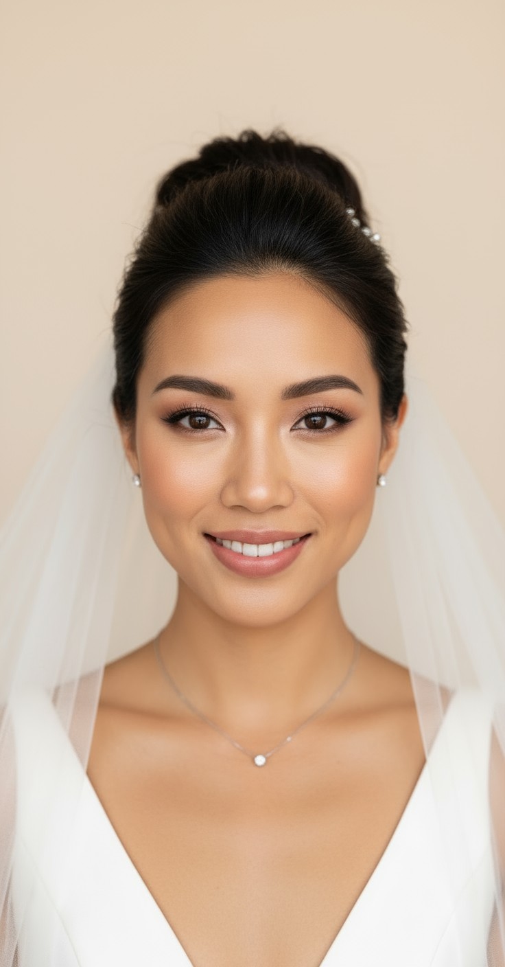 After High Bridal Updo With Veil